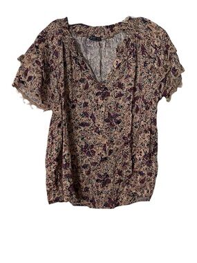 Y2K Forest Fairy Dark Floral Brown Tiered Crochet Short Sleeves Sz M Whimsigoth